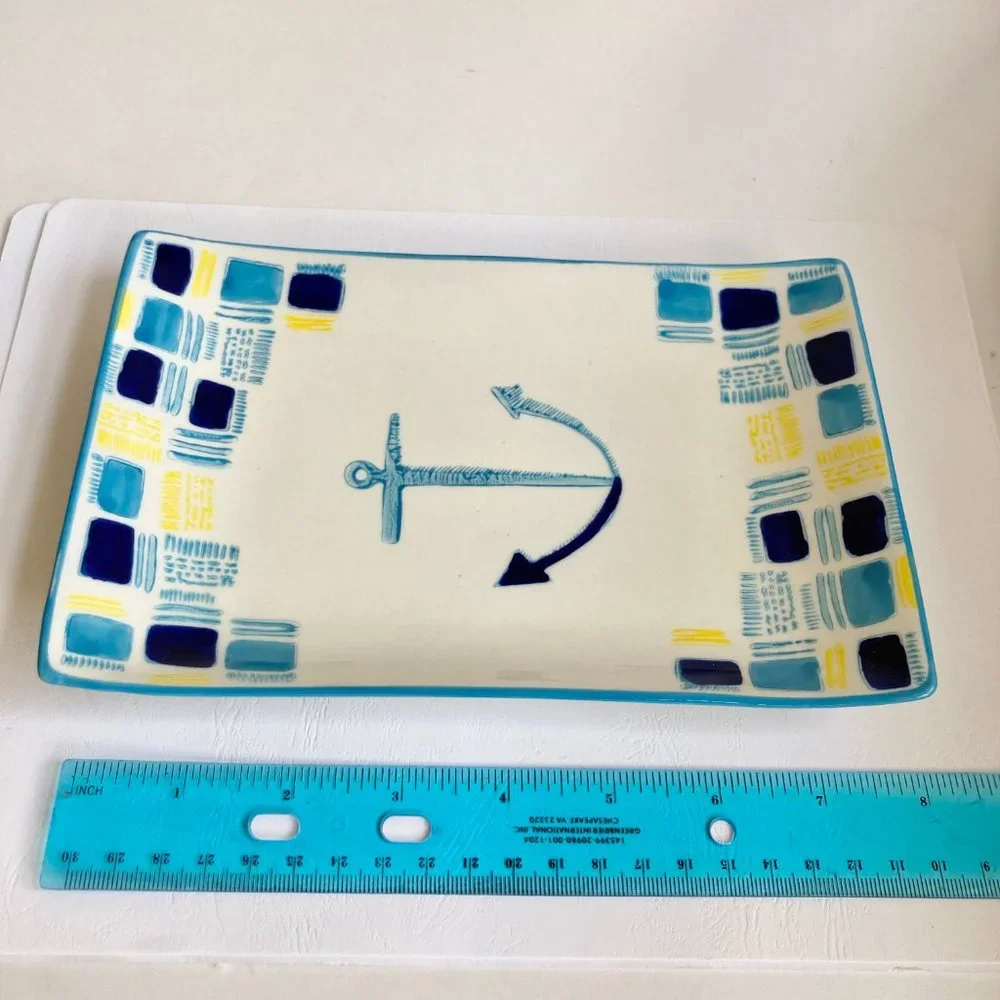 West Elm Collector's Editions Ceramic Trinket Dish Serving Tray Nautical Anchor